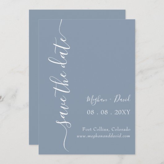 Rustic Dusty Blue Elegant Modern Save The Date (Voorkant / Achterkant)