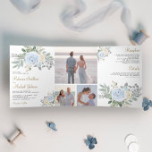 Rustic Dusty Blue en Ivory Floral Wedding Drieluik Uitnodiging