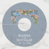 Rustic Dusty Blue Floral Bird Wedding Wijnglaslabel (Voorkant)