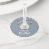 Rustic Dusty Blue Floral Bird Wedding Wijnglaslabel (Dichtbij)