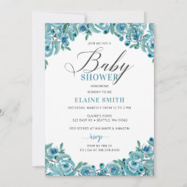 Rustic Dusty Blue Floral Boy Baby shower Kaart