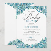 Rustic Dusty Blue Floral Boy Baby shower Kaart (Voorkant / Achterkant)