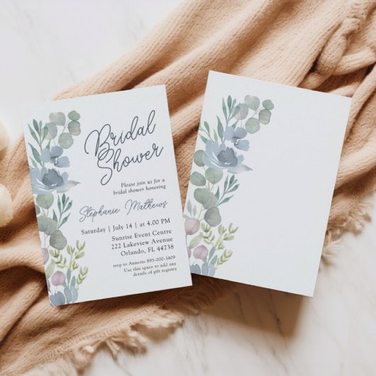 Rustic Dusty Blue Floral Bridal Shower Invitation Kaart