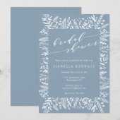Rustic Dusty Blue Floral Line Art Vrijgezellenfees Kaart (Voorkant / Achterkant)