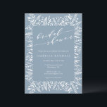 Rustic Dusty Blue Floral Line Art Vrijgezellenfees Kaart<br><div class="desc">Rustic Dusty Blue Floral Line Art Bridal Shower</div>
