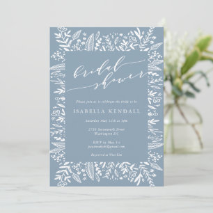 Rustic Dusty Blue Floral Line Art Vrijgezellenfees Kaart
