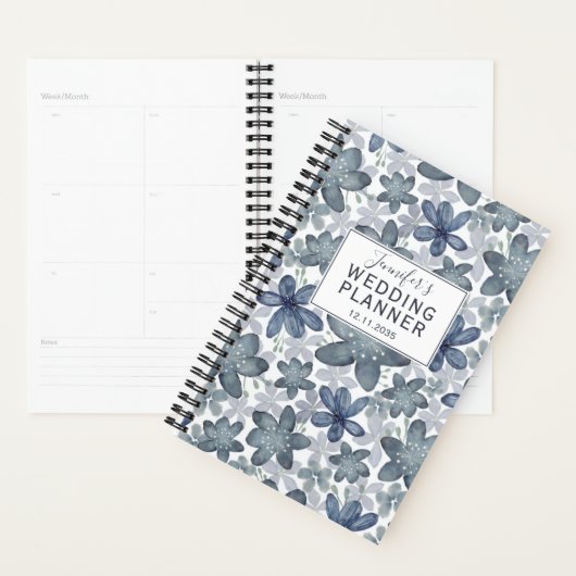 Rustic Dusty Blue Floral Pattern Wedding Planner (Display)