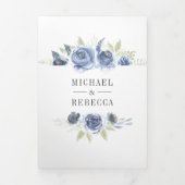 Rustic Dusty Blue Floral Photo Collage Wedding Drieluik Uitnodiging (Cover)
