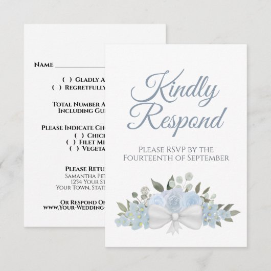 Rustic Dusty Blue Floral reageert op huwelijk RSVP Kaartje (Voorkant / Achterkant)