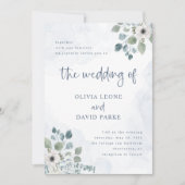 Rustic Dusty Blue Floral | Waterverf bruiloft Kaart (Voorkant)