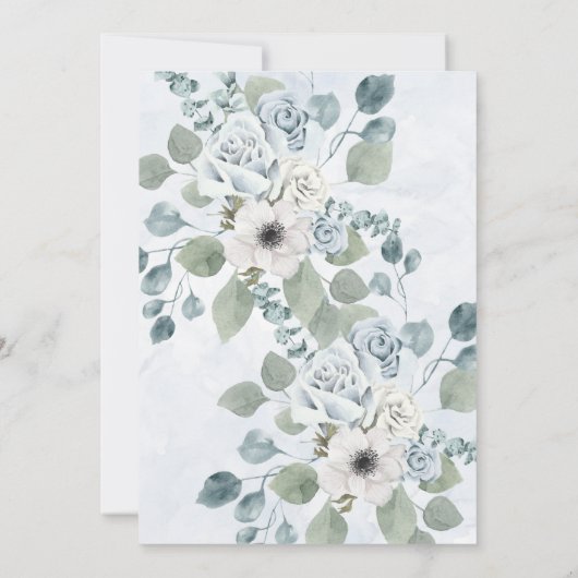 Rustic Dusty Blue Floral | Waterverf bruiloft Kaart (Achterkant)