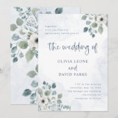 Rustic Dusty Blue Floral | Waterverf bruiloft Kaart (Voorkant / Achterkant)