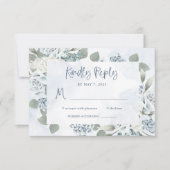 Rustic Dusty Blue Floral | Waterverf bruiloft RSVP Kaartje (Voorkant)