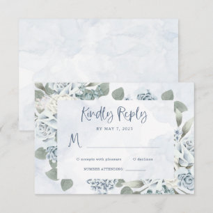 Rustic Dusty Blue Floral   Waterverf bruiloft RSVP Kaartje