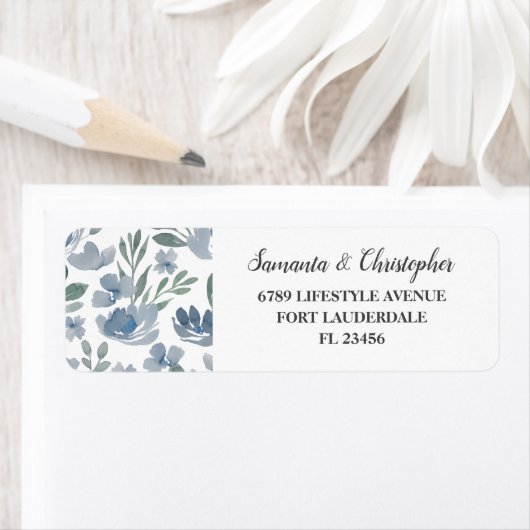 Rustic Dusty Blue Floral Waterverf Etiket (Insitu)