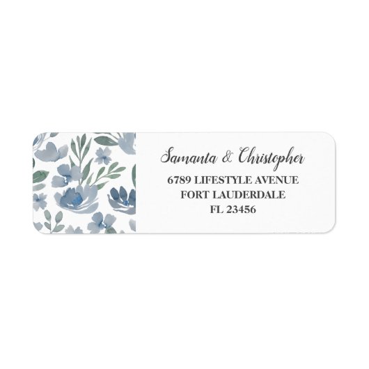 Rustic Dusty Blue Floral Waterverf Etiket (Voorkant)