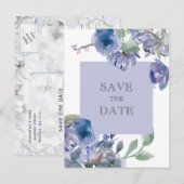 Rustic Dusty Blue Floral Wedding Aankondigingskaart (Voorkant / Achterkant)