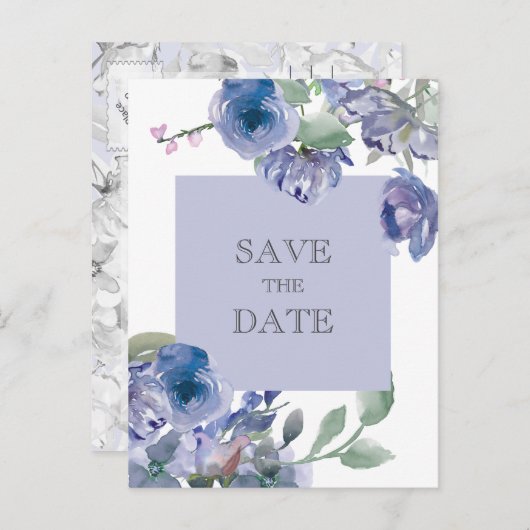 Rustic Dusty Blue Floral Wedding Aankondigingskaart (Voorkant / Achterkant)