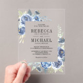 Rustic Dusty Blue Floral Wedding Acryl Uitnodigingen (Insitu (Draagbaar))