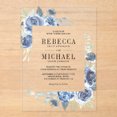 Rustic Dusty Blue Floral Wedding Acryl Uitnodigingen (Voorkant)