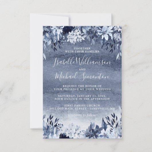 Rustic Dusty Blue Floral Wedding Invitation Kaart (Voorkant)