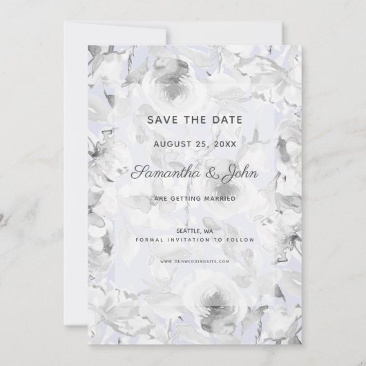 Rustic Dusty Blue Floral Wedding Save The Date (Achterkant)