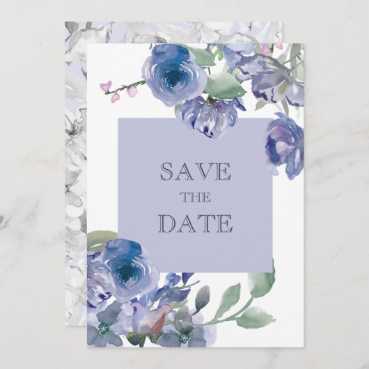 Rustic Dusty Blue Floral Wedding Save The Date (Voorkant / Achterkant)