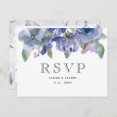 Rustic Dusty Blue Floral Wedding Uitnodiging Briefkaart (Voorkant / Achterkant)