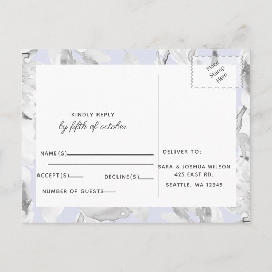 Rustic Dusty Blue Floral Wedding Uitnodiging Briefkaart (Achterkant)