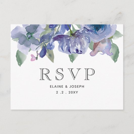 Rustic Dusty Blue Floral Wedding Uitnodiging Briefkaart (Voorkant)
