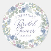 Rustic Dusty Blue Floral Wreath Bridal Shower Ronde Sticker (Voorkant)