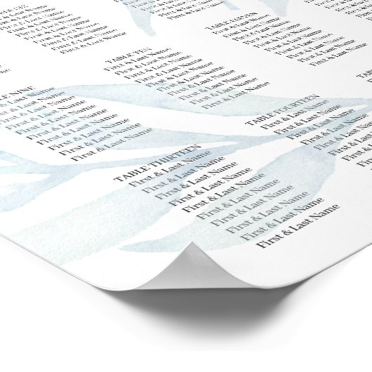 Rustic Dusty Blue Foliage Wedding Seding Chart Poster (Hoek)