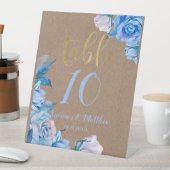 Rustic Dusty Blue Gold Faux Kraft Rozen Wedding Reclamebord Met Voetstuk (Insitu)