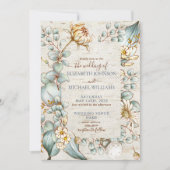 Rustic Dusty Blue & Gold Floral Greenery Foto Kaart (Voorkant)