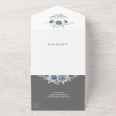 Rustic Dusty Blue Grey Floral Mason Jar Wedding All In One Uitnodiging (Buitenkant)