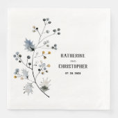 Rustic Dusty Blue Holly Stem Leaf & Berries Servet (Voorkant)