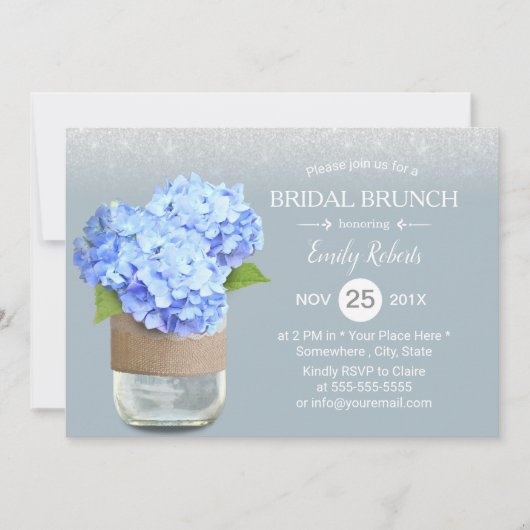 Rustic Dusty Blue Hydrangea Vrijgezellenfeest Brun Kaart (Voorkant)