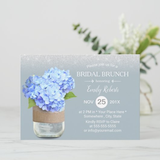 Rustic Dusty Blue Hydrangea Vrijgezellenfeest Brun Kaart (Staand voorkant)