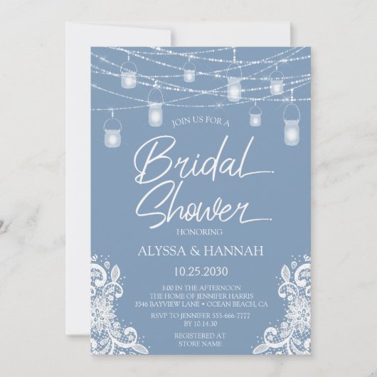 Rustic Dusty Blue LGBTQ Bridal Shower Invitation Kaart (Voorkant)