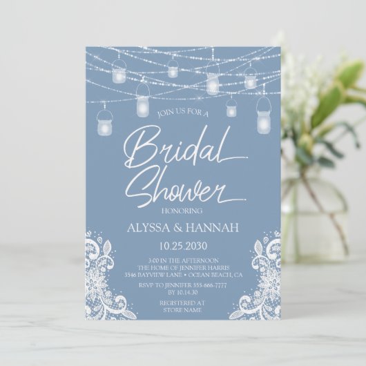 Rustic Dusty Blue LGBTQ Bridal Shower Invitation Kaart (Staand voorkant)