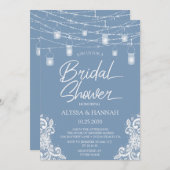 Rustic Dusty Blue LGBTQ Bridal Shower Invitation Kaart (Voorkant / Achterkant)