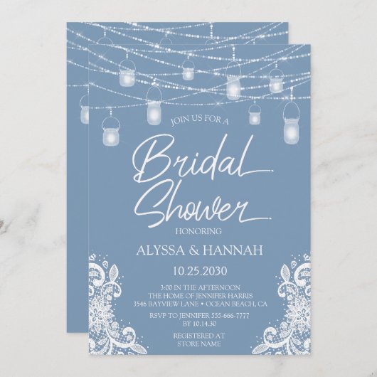 Rustic Dusty Blue LGBTQ Bridal Shower Invitation Kaart (Voorkant / Achterkant)