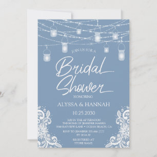 Rustic Dusty Blue LGBTQ Bridal Shower Invitation Kaart