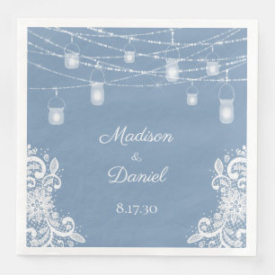 Rustic Dusty Blue Lights Wedding Napkins Servet