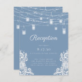 Rustic Dusty Blue Lights Wedding Reception Informatiekaartje (Voorkant / Achterkant)