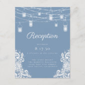 Rustic Dusty Blue Lights Wedding Reception Informatiekaartje (Voorkant)