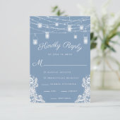 Rustic Dusty Blue Lights Wedding RSVP Kaart (Staand voorkant)