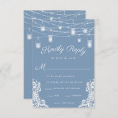 Rustic Dusty Blue Lights Wedding RSVP Kaart (Voorkant / Achterkant)
