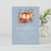 Rustic Dusty Blue Little Pumpkin Boy Baby shower Kaart (Staand voorkant)