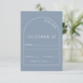 Rustic Dusty Blue Modern Arch Wedding RSVP Kaartje (Staand voorkant)